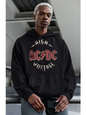Sevbano High Ac Dc Voltage Rock Metal Baskılı Unisex Oversize Müzik Grubu Hoodie
