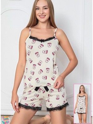Deniz Home Wear Yazlık Ip Askılı Kadın Şortlu Takım