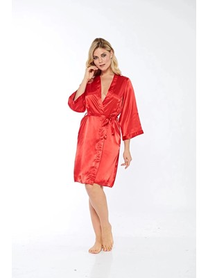 Fantazer Yeni Sezon Rahat Fantezi Seksi Şık Rahat Zarif Kadın Cezbedici Kırmızı Ipek Saten Sabahlık