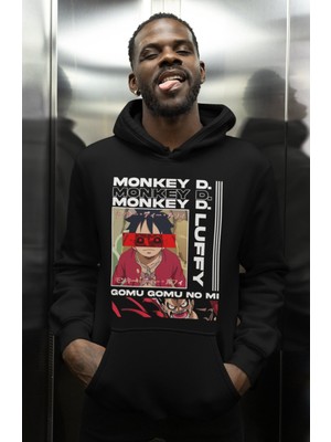 Sevbano Tasarım One Piece Baskılı Unisex Oversize Monkey D. Luffy Anime Karakter Hoodie