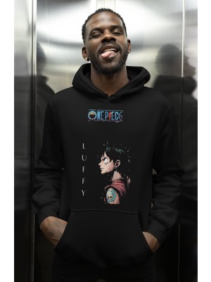 Sevbano Monkey D. Luffy One Piece Baskılı Unisex Oversize Anime Karakter Hoodie