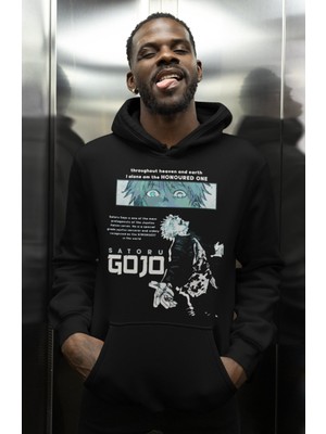 Sevbano Tasarım Gojo Satoru Baskılı Unisex Oversize Anime Karakter Hoodie