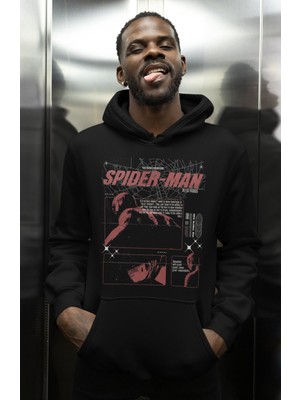 Sevbano Vintage Tasarım Spider-Man Baskılı Unisex Oversize Örümcek Adam Film Hoodie