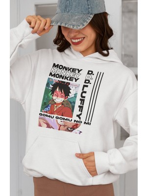 Sevbano Monkey D. Luffy Baskılı Unisex Oversize One Piece Anime Karakter Hoodie