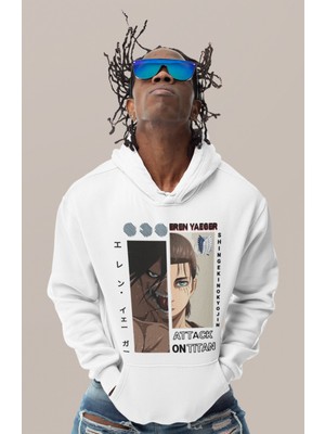 Sevbano Attack On Titan Eren Yeager Baskılı Unisex Oversize Anime Karakter Hoodie