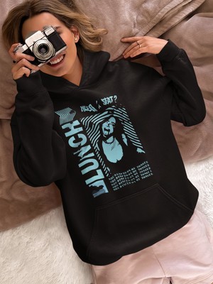 Sevbano Özel Tasarım Billie Eilish Lunch Baskılı Unisex Oversize Şarkıcı Hoodie