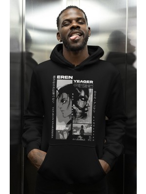 Sevbano Vintage Eren Yeager Baskılı Unisex Oversize Attack On Titan Anime Karakter Hoodie