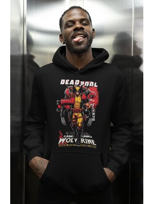 Sevbano Deadpool Wolverine Süper Kahramanlar Baskılı Unisex Oversize Film Hoodie