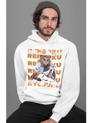Sevbano Rengoku Kyojuro Baskılı Unisex Oversize Kimetsu No Yaiba Anime Hoodie