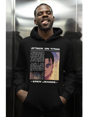 Sevbano Eren Yeager Baskılı Unisex Oversize Attack On Titan Anime Karakter Hoodie