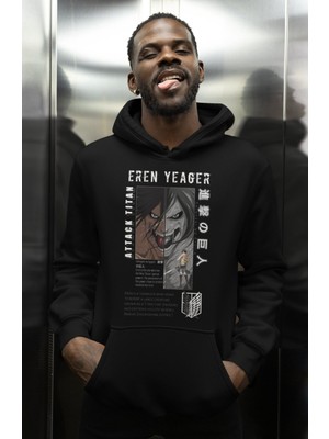 Sevbano Tasarım Eren Yeager Attack On Titan Baskılı Unisex Oversize Anime Karakter Hoodie