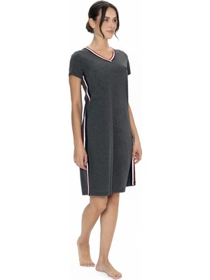 U.S. Polo Assn. Us Polo Kadın, V Yaka, Kısa Kol, Midi Gecelik