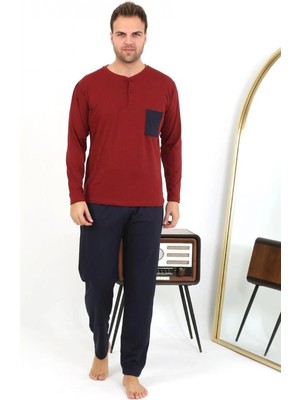 MiraLive Miray- Erkek Uzun Kol Penye Bordo Pijama Takımı