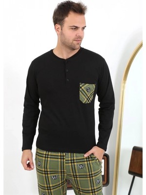 MiraLive Miray- Erkek Uzun Kol Penye Siyah Pijama Takımı