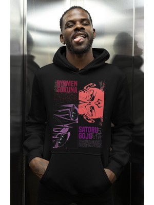 Sevbano Tasarım Ryomen Sukuna Satoru Gojo Baskılı Unisex Oversize Jujutsu Kaisen Anime Karakter Hoodie
