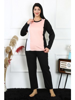 MiraLive Miray- Kadın Büyük Beden Penye Uzun Kol Pijama Takım