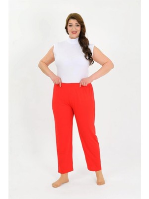 MiraLive Miray- Kadın Pamuklu Büyük Beden Alt Pijama Kırmızı