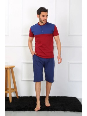 MiraLive Miray- Erkek Penye 3'lü Parlamentmavi Parçalı Pijama Takımı