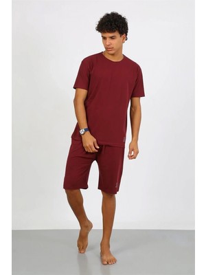 MiraLive Miray- Erkek Pamuk Lakost Alt Üst Kaprili Pijama Takım Bordo