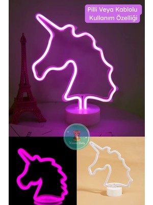 Winnie Baby Unicorn Neon LED - Usb'li ve Pilli Masa Lambası Çocuk Odası Gece Lambası Dekoratif LED Işık