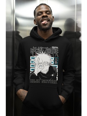 Sevbano Gojo Satoru Jujutsu Kaisen Baskılı Unisex Oversize Anime Karakter Hoodie