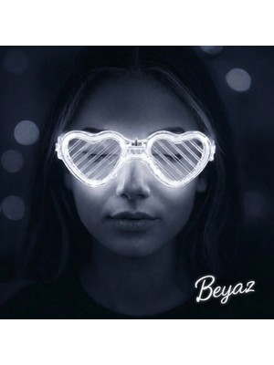 MiraLive Beyaz LED Işıklı Kalp Gözlük – 3 Modlu Parti - Glow Gözlüğü (4887)