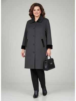 Laden Triko Kadın Kalın Çelik Örgü Kap Kürklü Battal Büyük Beden Kürklü ve Taşlı Uzun Anne Kışlık Hırka