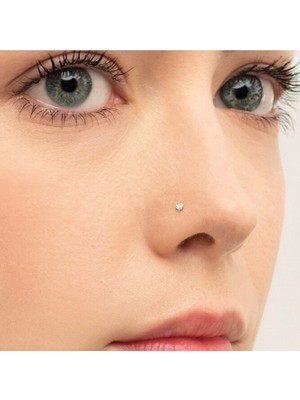 Heppii L Model Düşmeyen Çelik Hızma 2 mm Taşlı Tektaş Burun Piercingi