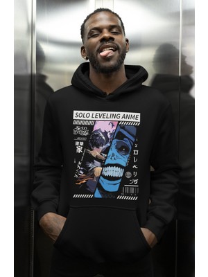 Sevbano Sung Jin-Woo Solo Leveling Baskılı Unisex Oversize Anime Dizi Karakter Hoodie