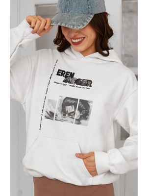 Sevbano Eren Yaeger Attack On Titan Baskılı Unisex Oversize Anime Karakter Hoodie