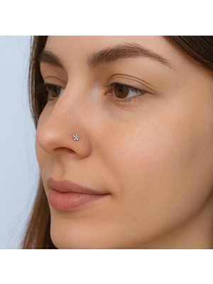Heppii Yıldız Taşlı Kıvrımlı Düşmeyen Çelik Hızma Spiral Burun Piercingi