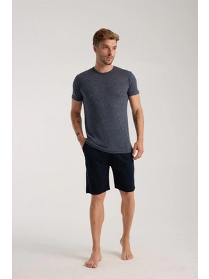 MiraLive Miray- Erkek Lacivert Sıfır Yaka Kısa Kol Şortlu Pijama Takımı