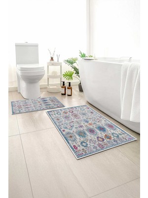 Monnhein 2 Li Banyo Paspası, Yumuşak Banyo Halısı, Kaymaz Tabanlı, Yıkanabilir - 60X100 - 50 X60