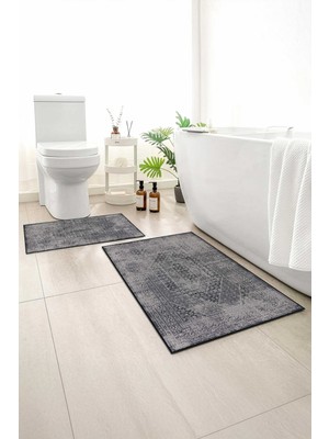 Monnhein 2 Li Banyo Paspası, Yumuşak Banyo Halısı, Kaymaz Tabanlı, Yıkanabilir - 60X100 - 50 X60