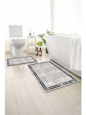 Monnhein 2 Li Banyo Paspası, Yumuşak Banyo Halısı, Kaymaz Tabanlı, Yıkanabilir - 60X100 - 50 X60