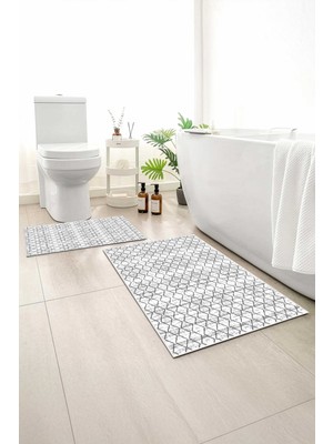 Monnhein 2 Li Banyo Paspası, Yumuşak Banyo Halısı, Kaymaz Tabanlı, Yıkanabilir - 60X100 - 50 X60
