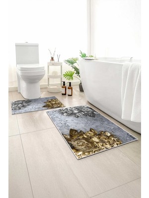 Monnhein 2 Li Banyo Paspası, Yumuşak Banyo Halısı, Kaymaz Tabanlı, Yıkanabilir - 60X100 - 50 X60