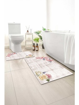 Monnhein 2 Li Banyo Paspası, Yumuşak Banyo Halısı, Kaymaz Tabanlı, Yıkanabilir - 60X100 - 50 X60