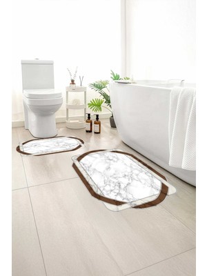Monnhein 2 Li Banyo Paspası, Yumuşak Banyo Halısı, Kaymaz Tabanlı, Yıkanabilir - 60X100 - 50 X60