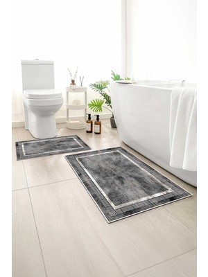 Monnhein 2 Li Banyo Paspası, Yumuşak Banyo Halısı, Kaymaz Tabanlı, Yıkanabilir - 60X100 - 50 X60