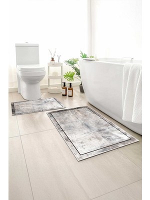 Monnhein 2 Li Banyo Paspası, Yumuşak Banyo Halısı, Kaymaz Tabanlı, Yıkanabilir - 60X100 - 50 X60
