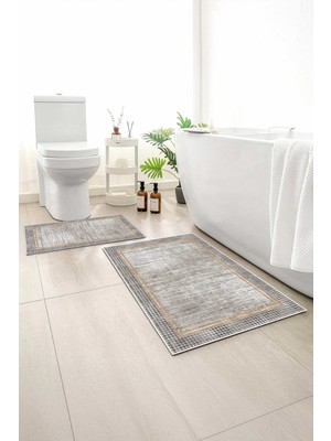 Monnhein 2 Li Banyo Paspası, Yumuşak Banyo Halısı, Kaymaz Tabanlı, Yıkanabilir - 60X100 - 50 X60