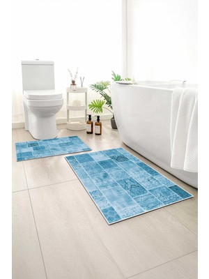Monnhein 2 Li Banyo Paspası, Yumuşak Banyo Halısı, Kaymaz Tabanlı, Yıkanabilir - 60X100 - 50 X60