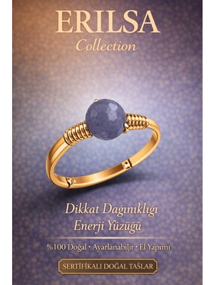 Erilsa Sertifikalı Dikkat Dağınıklığı Enerji Yüzüğü – Angelit Melek Taşı Ayarlamalı Gold Ince Kova Balık