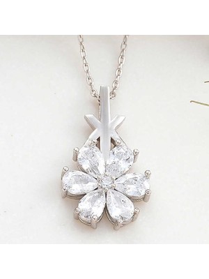 cleovibe Gümüş Beyaz Sevgi Çiçeği Kadın Kolye