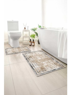 Monnhein 2 Li Banyo Paspası, Yumuşak Banyo Halısı, Kaymaz Tabanlı, Yıkanabilir - 60X100 - 50 X60