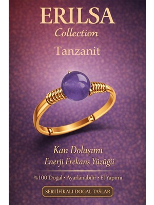 Erilsa Sertifikalı Kan Dolaşımı Enerji Yüzüğü – Tanzanit Taşı Ayarlanabilir Gold Ince Kasa Terazi Balık