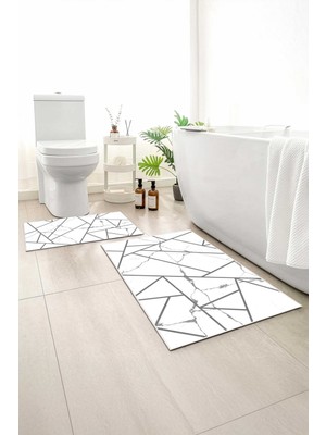 Monnhein 2 Li Banyo Paspası, Yumuşak Banyo Halısı, Kaymaz Tabanlı, Yıkanabilir - 60X100 - 50 X60