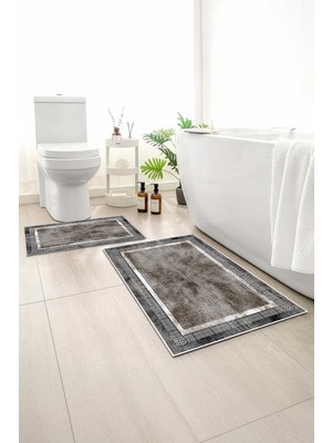 Monnhein 2 Li Banyo Paspası, Yumuşak Banyo Halısı, Kaymaz Tabanlı, Yıkanabilir - 60X100 - 50 X60