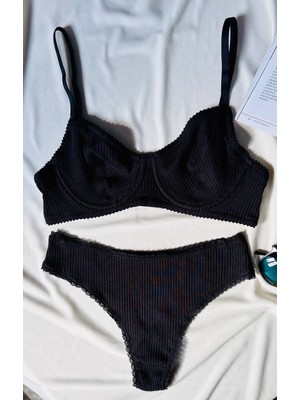 RUYAZ Siyah Pamuklu Sütyen Külot Takım